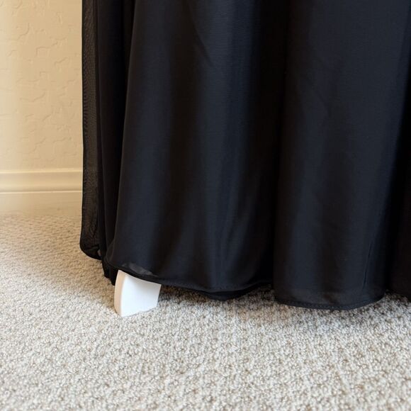 Davids Bridal As Is Mesh Dress Black One Shoulder  Chiffon Gown Bridesmaid Sz 12 - Picture 11 of 16